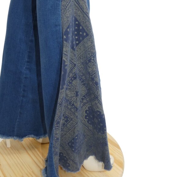 Altar'd State Retro Blue Denim High-Rise Contrast Panel Flare Bell Bottoms Sz 24 - Picture 6 of 8